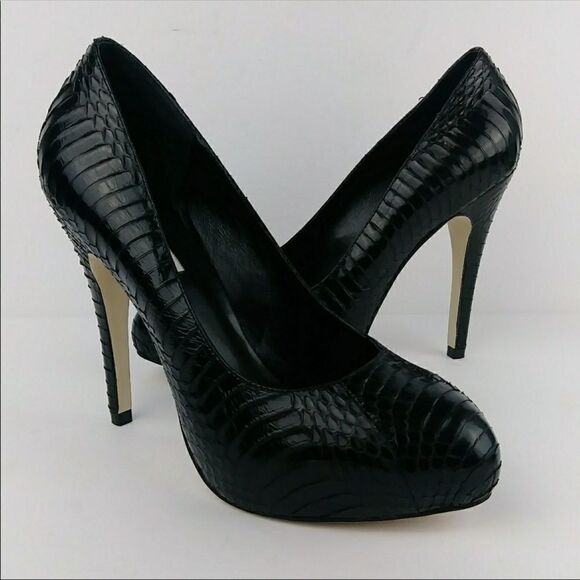 Kathryn Amberleigh Black Snake Platform Leather Heels 9.5 - Picture 1 of 8